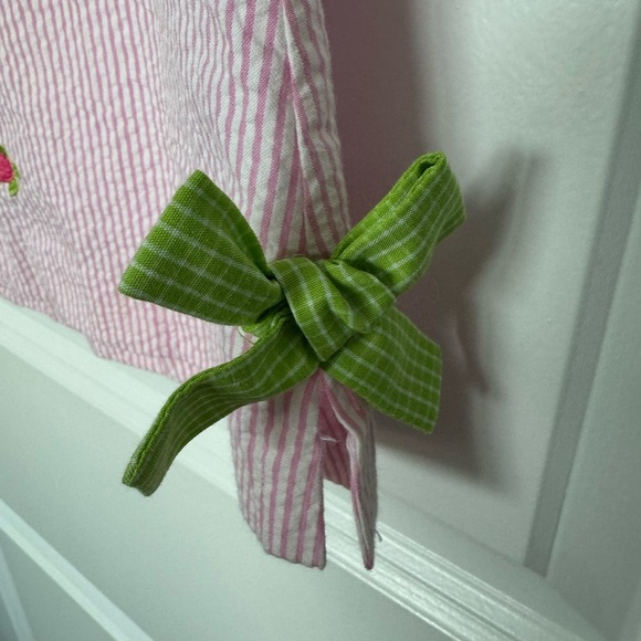 ANAVINI Hand Smocked Pink/White Seersucker Turtles Girls Dress Size 3 - Picture 2 of 5